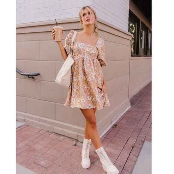 Storia Floral Shimmery Babydoll  Mini Dress Size S - Picture 1 of 6